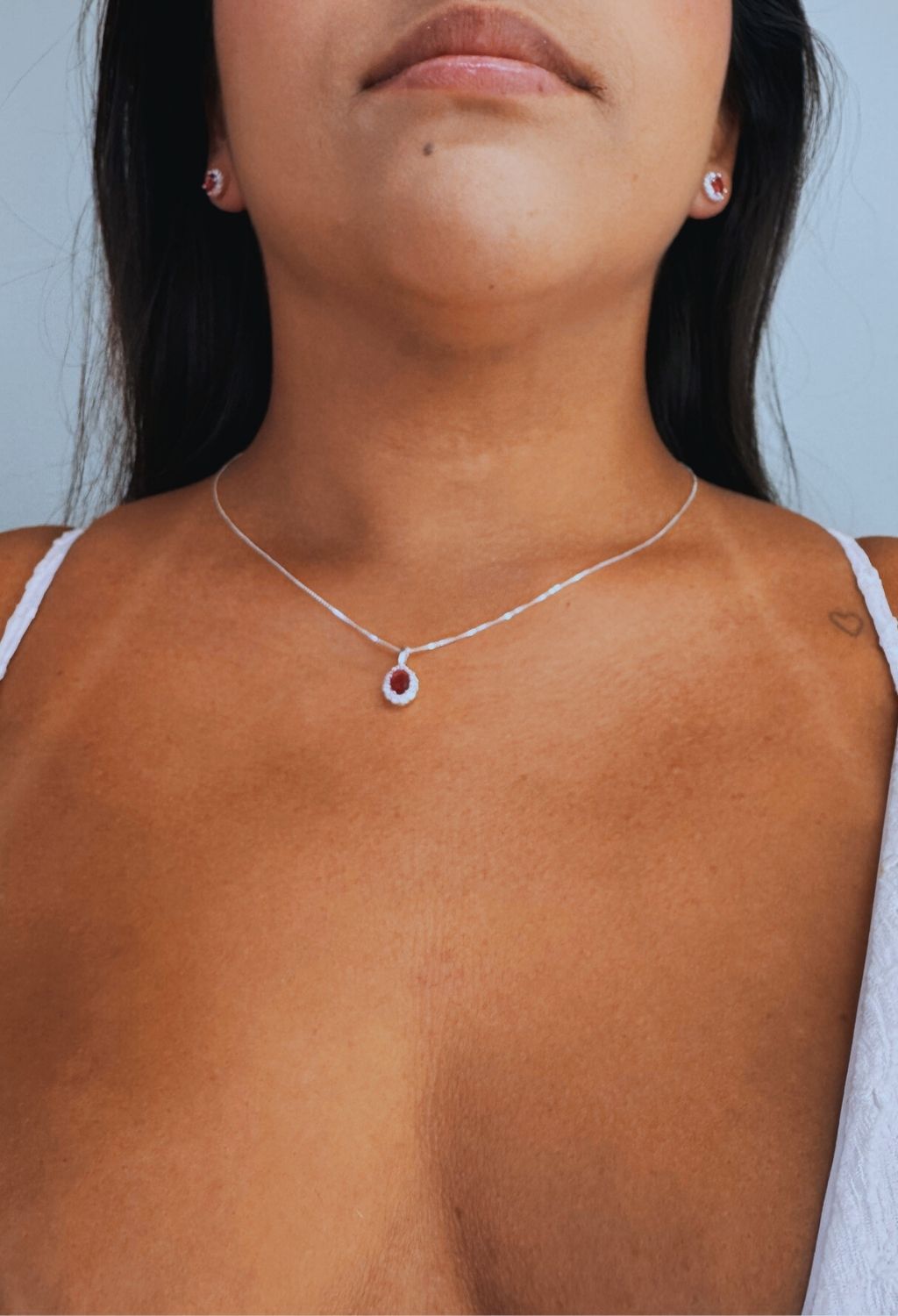 Conjunto Colar Chocker e Brinco Cravejado- 45 Cm Prata 925