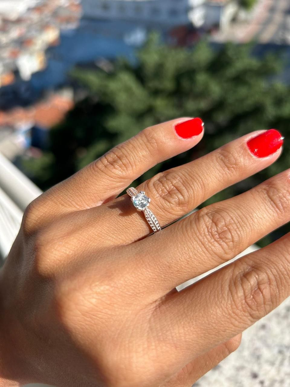 Anel Solitário Prata Italiana 950 - Veneza