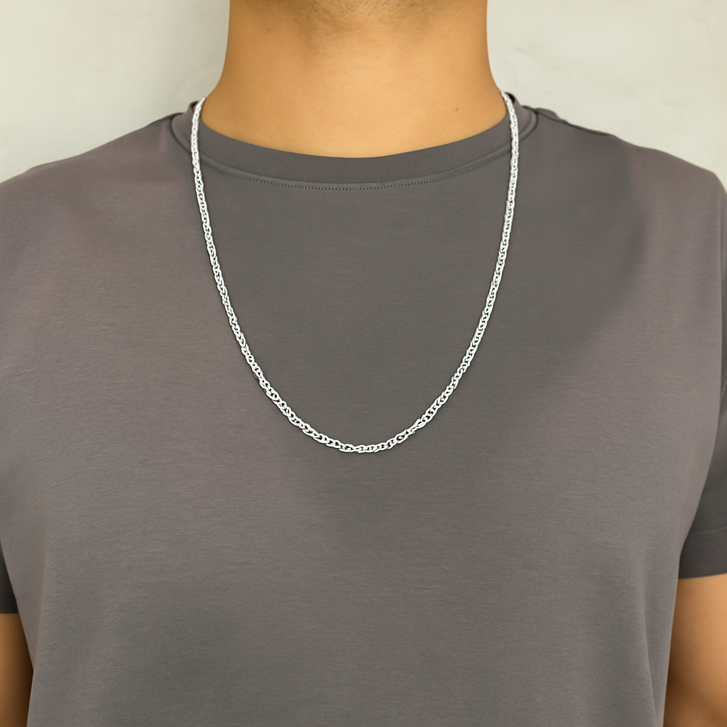 Corrente Colar Masculino Grume Dupla 60cm - Prata925