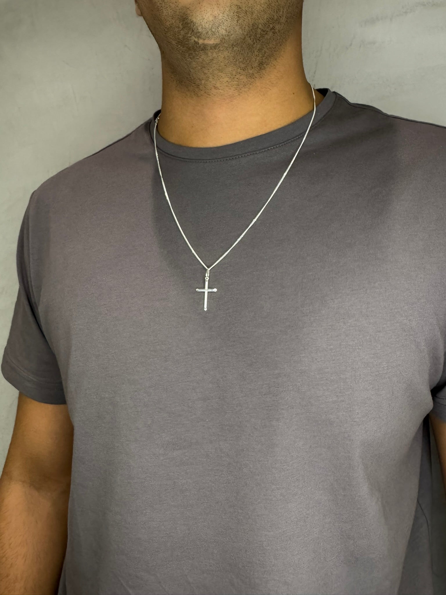 Corrente Masculina Grumê Pingente Crucifixo -Prata 925