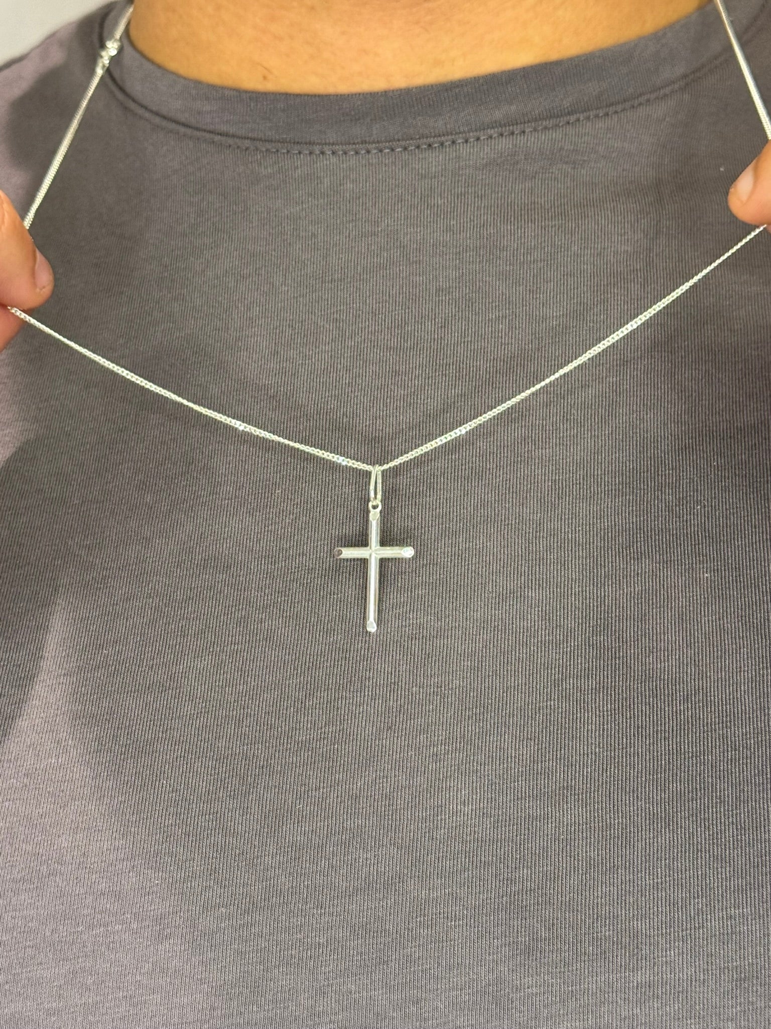 Corrente Masculina Grumê Pingente Crucifixo -Prata 925