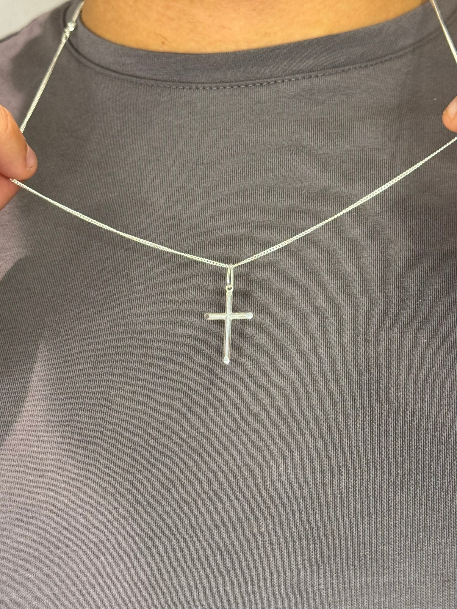 Corrente Masculina Grumê Pingente Crucifixo -Prata 925