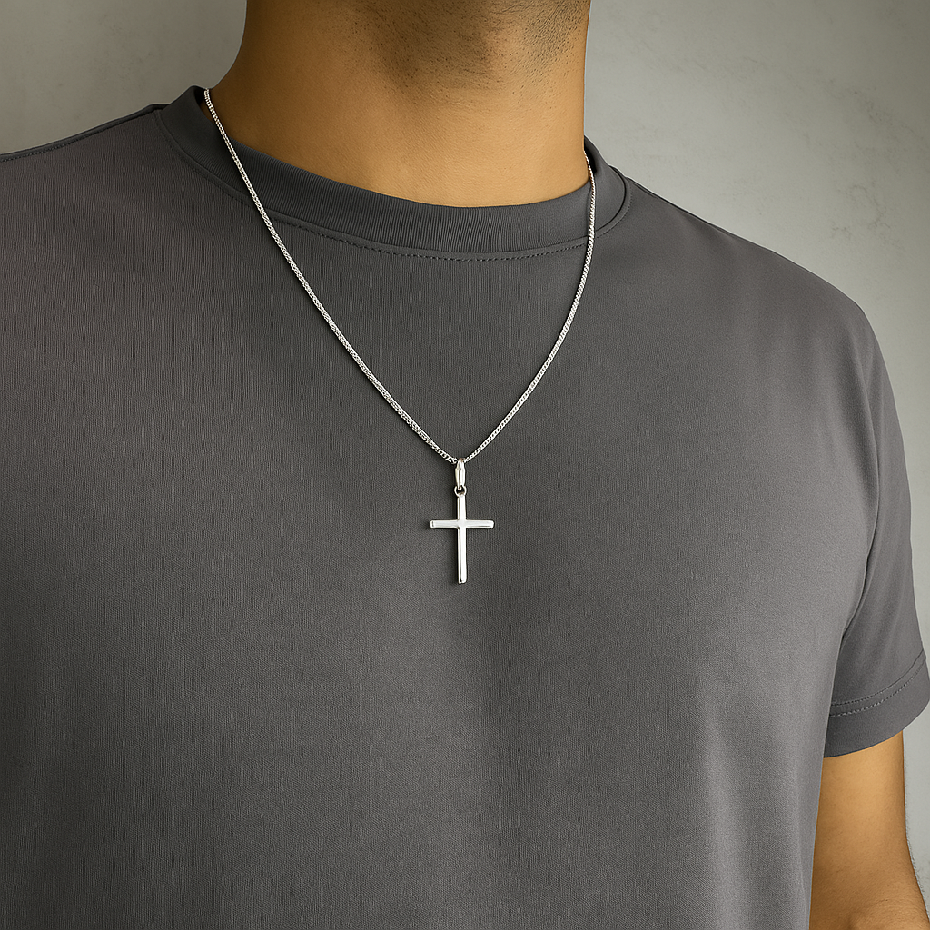 Corrente Masculina Grumê Pingente Crucifixo -Prata 925