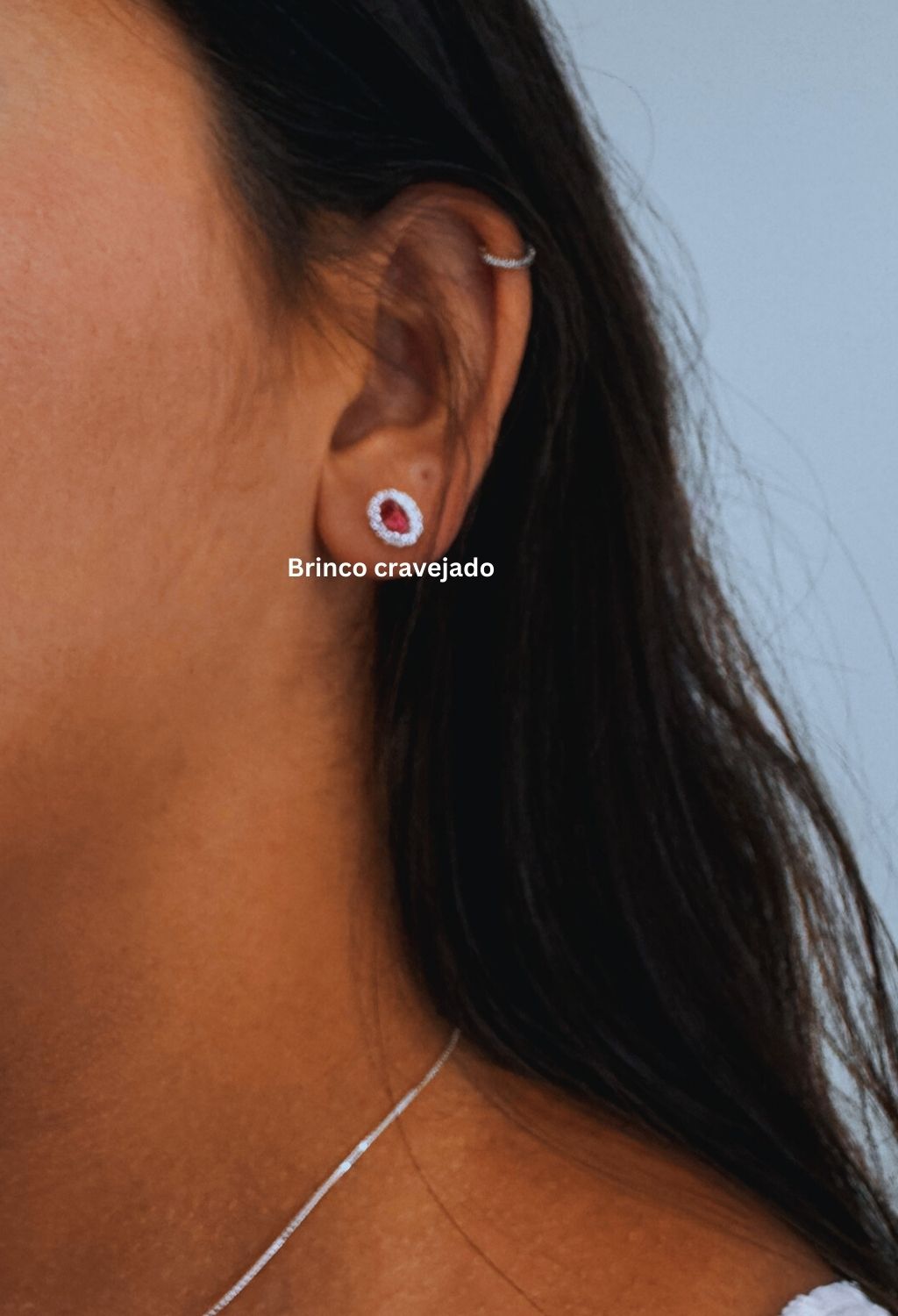 Conjunto Colar Chocker e Brinco Cravejado- 45 Cm Prata 925