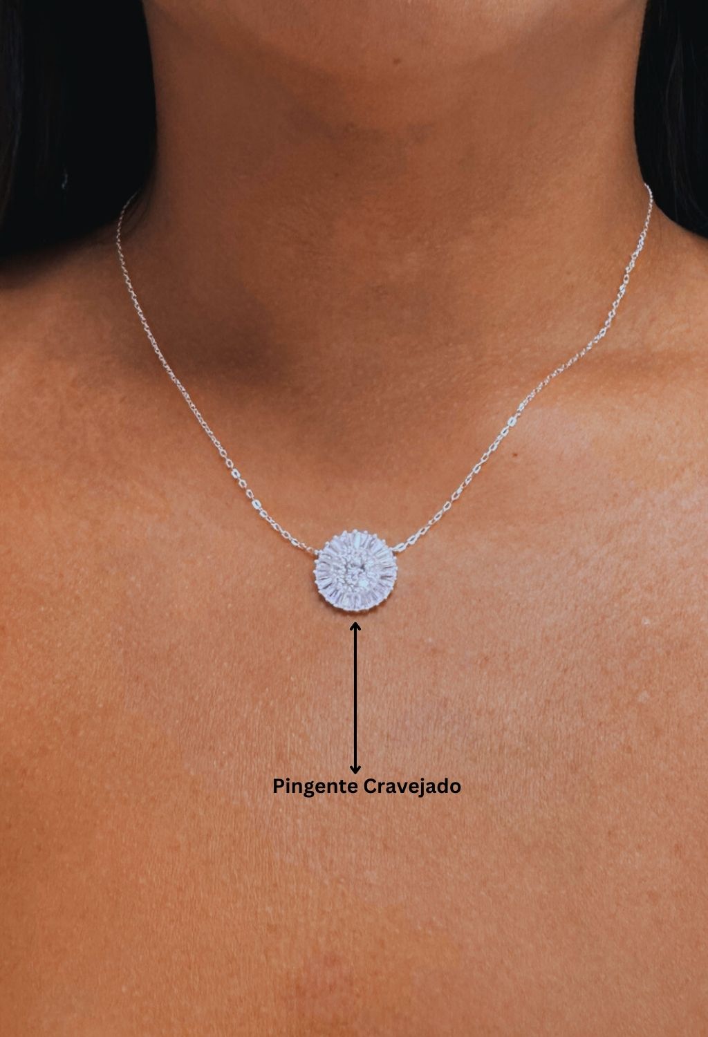 Colar de Pingente Luxuoso Cravejado com Zircônia -Prata 925