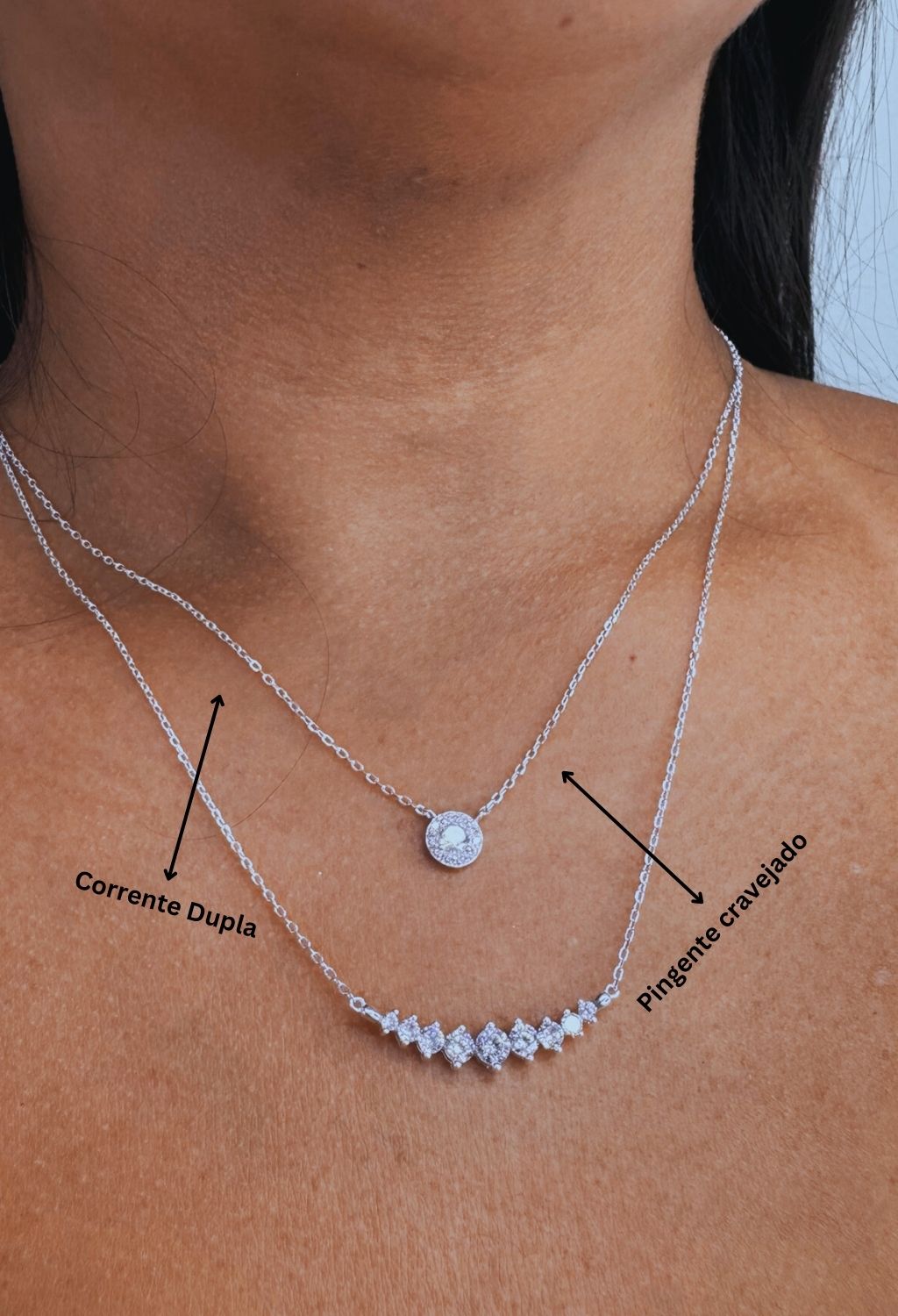 Colar Chocker Duplo Ponto de Luz cravejado-Prata 925