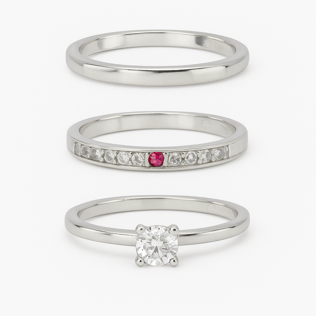 Conjunto de Alianças Pink Bloom - Prata 950