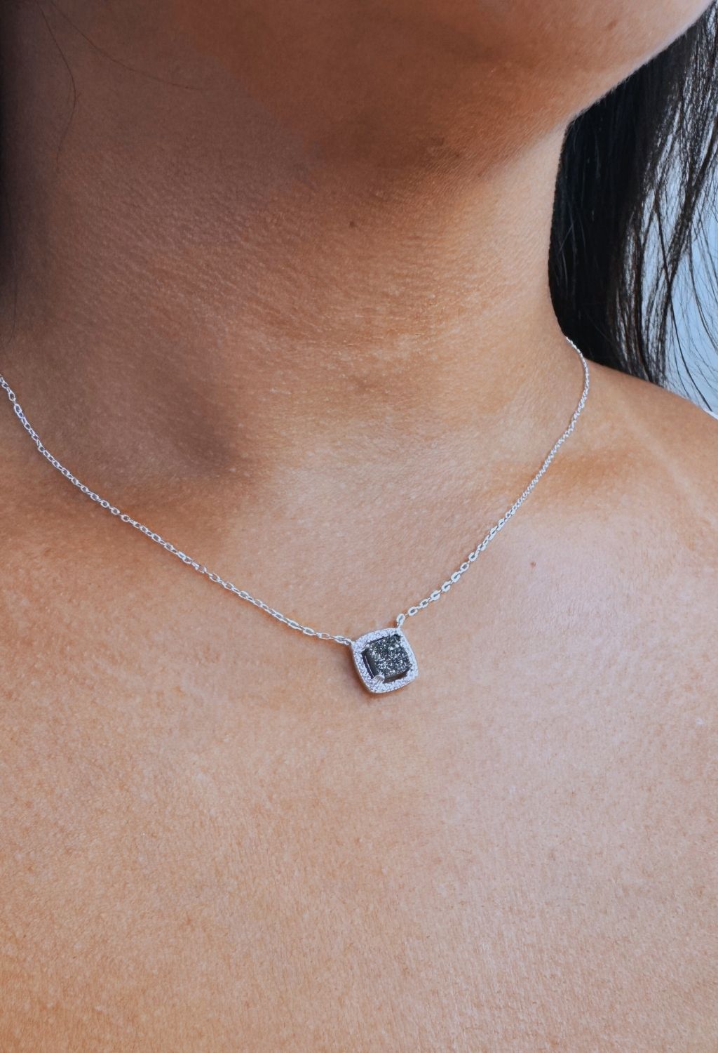 Conjunto Colar e Brinco Realeza Preto Fosco Prata 925