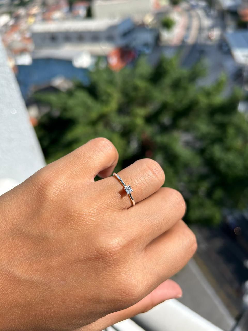 Anel Solitário Prata Italiana 950 Aura