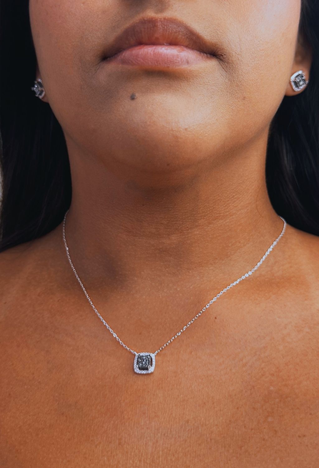 Conjunto Colar e Brinco Realeza Preto Fosco Prata 925