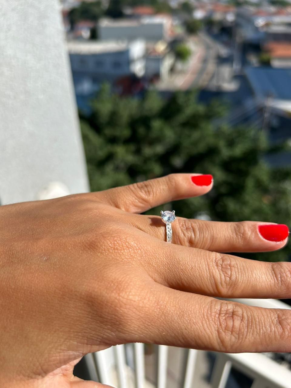 Anel Solitário Prata Italiana 950 - Veneza