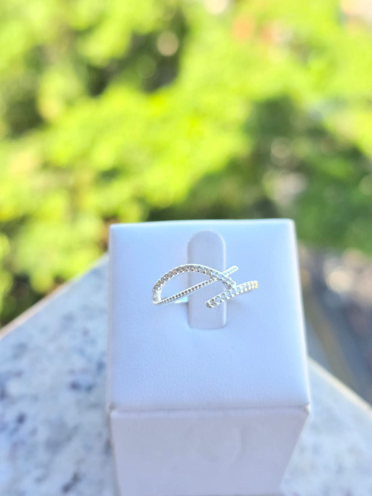 Anel Feminino 2 Camadas Prata com Zircônia 23cm