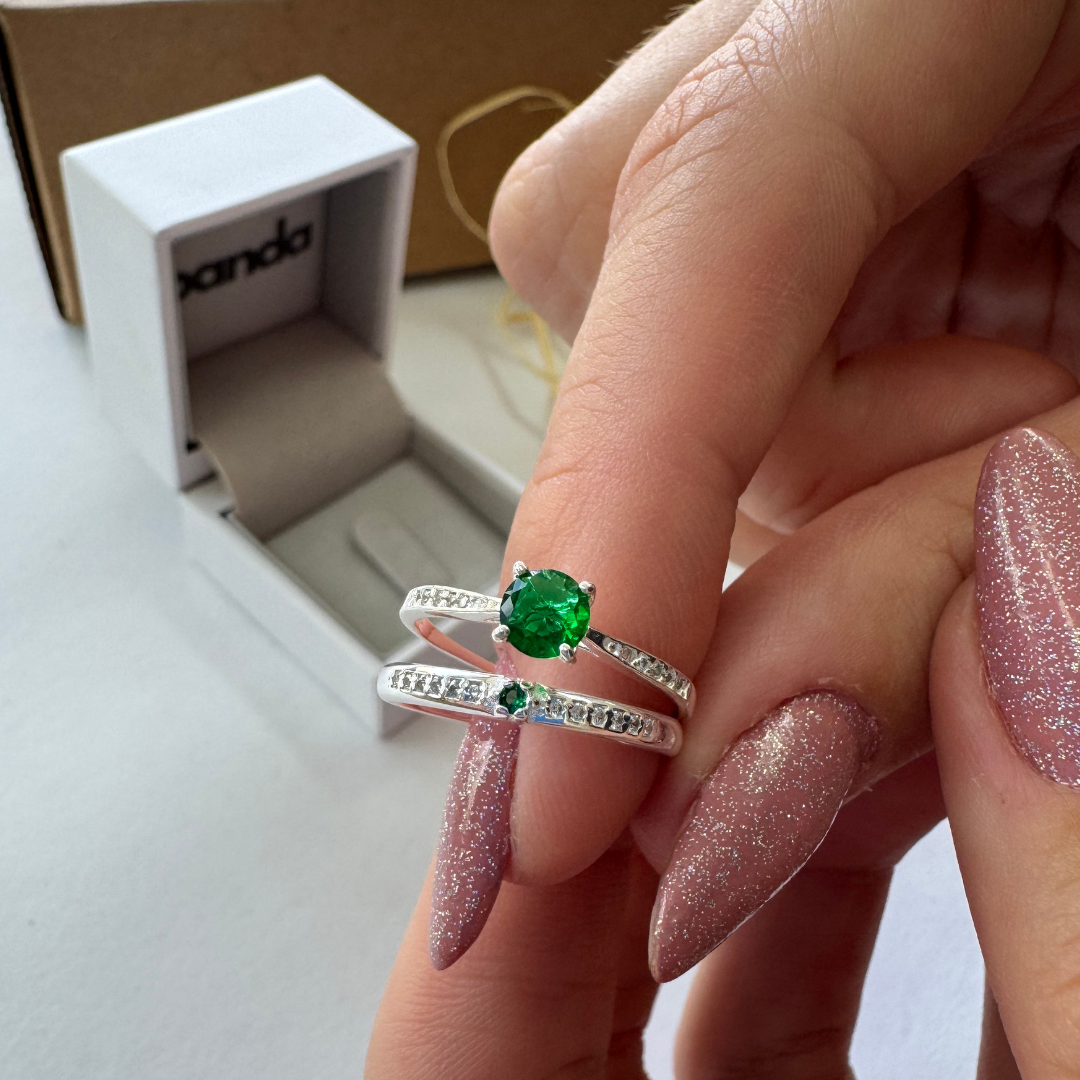 Conjunto de Alianças Green Bloom - Prata 950