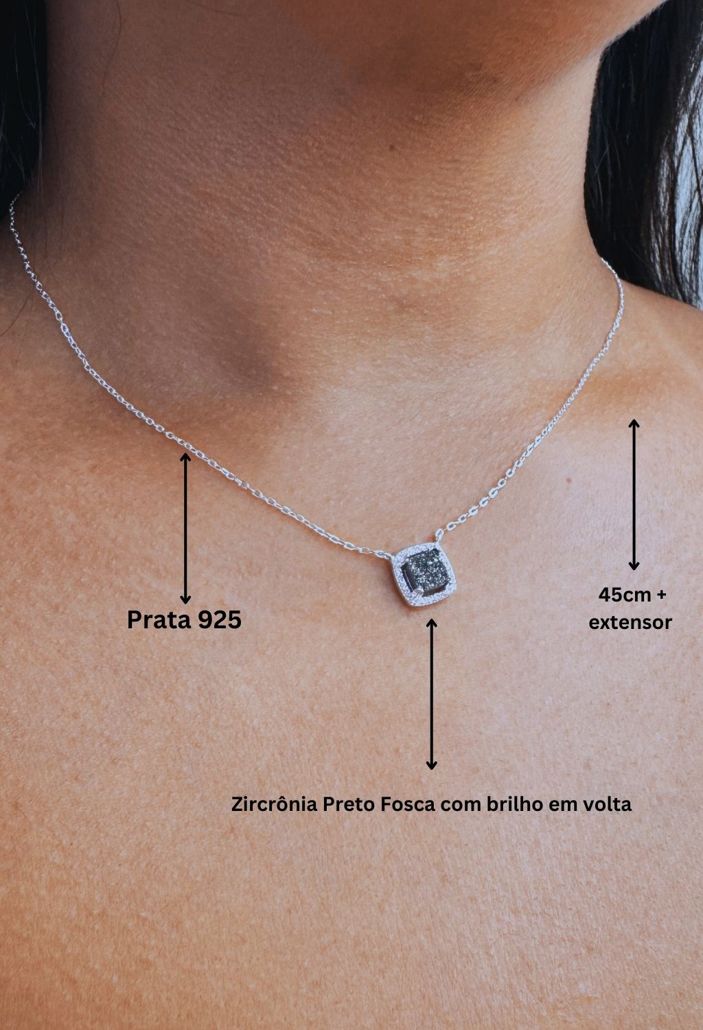 Conjunto Colar e Brinco Realeza Preto Fosco Prata 925