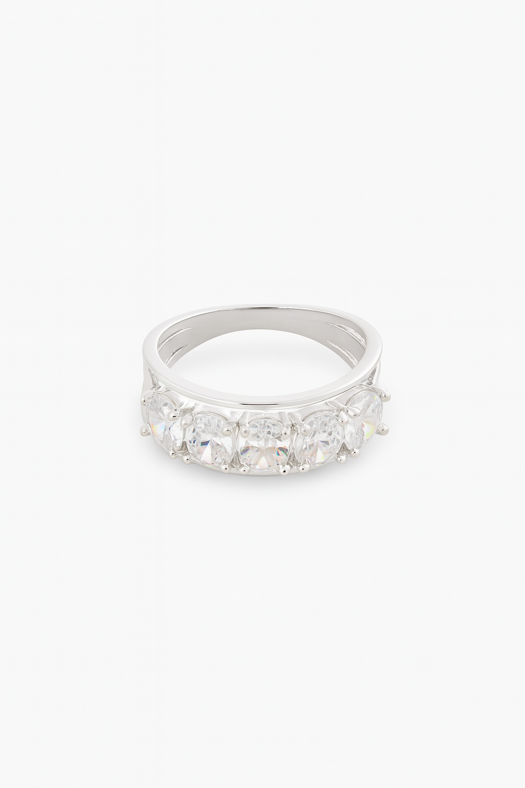 Anel Meia Aliança Prata 925 + Zircônia 4,5gr