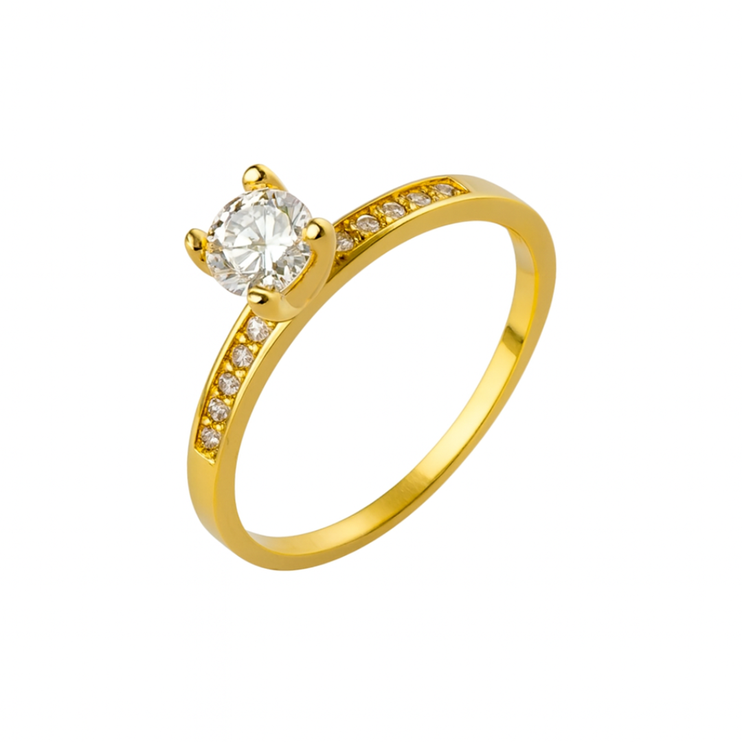 Anel Solitário Cravejado Banhado em Ouro 18k – Noivado