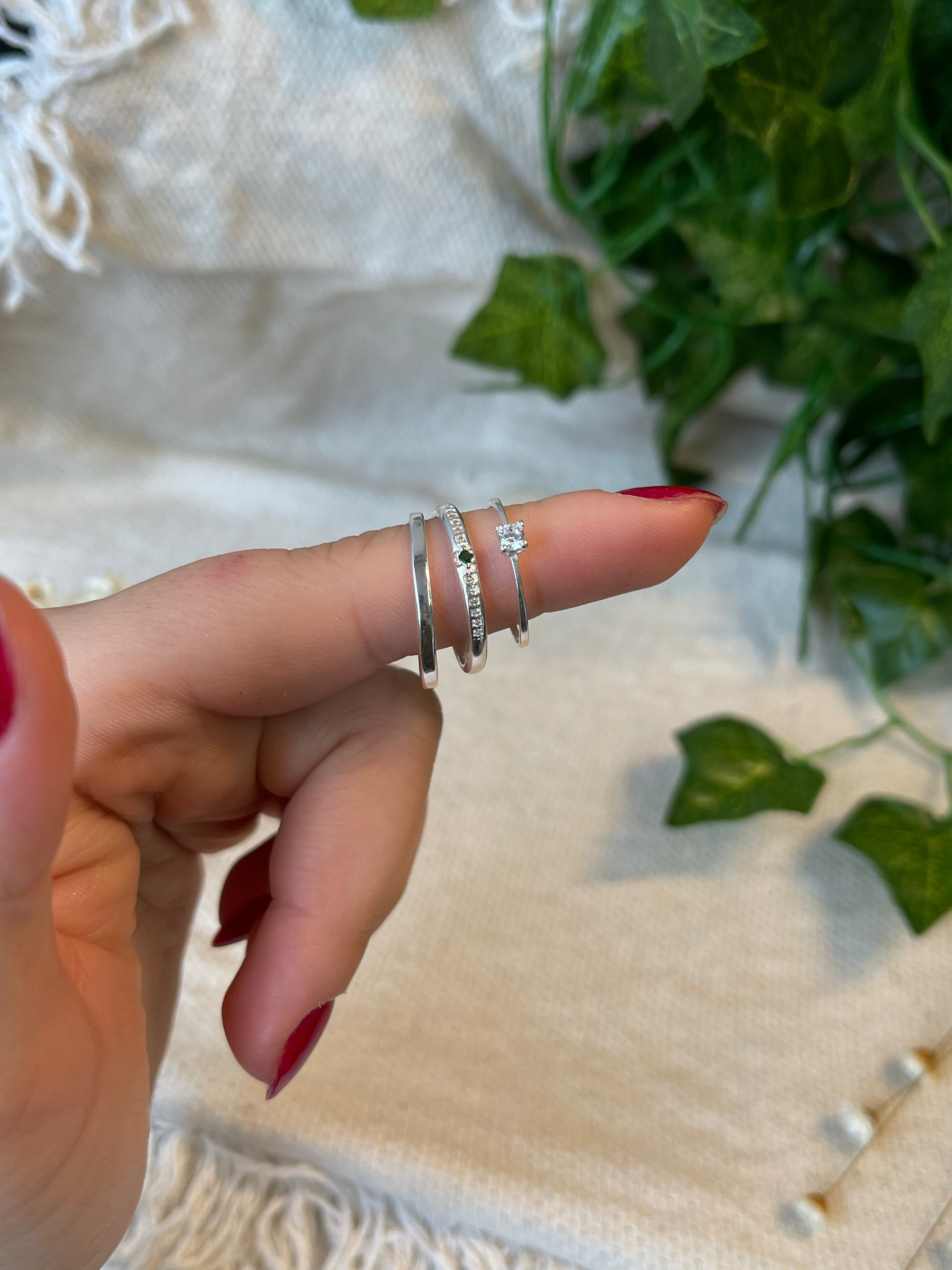 Conjunto de Alianças Green Bloom - Prata 950