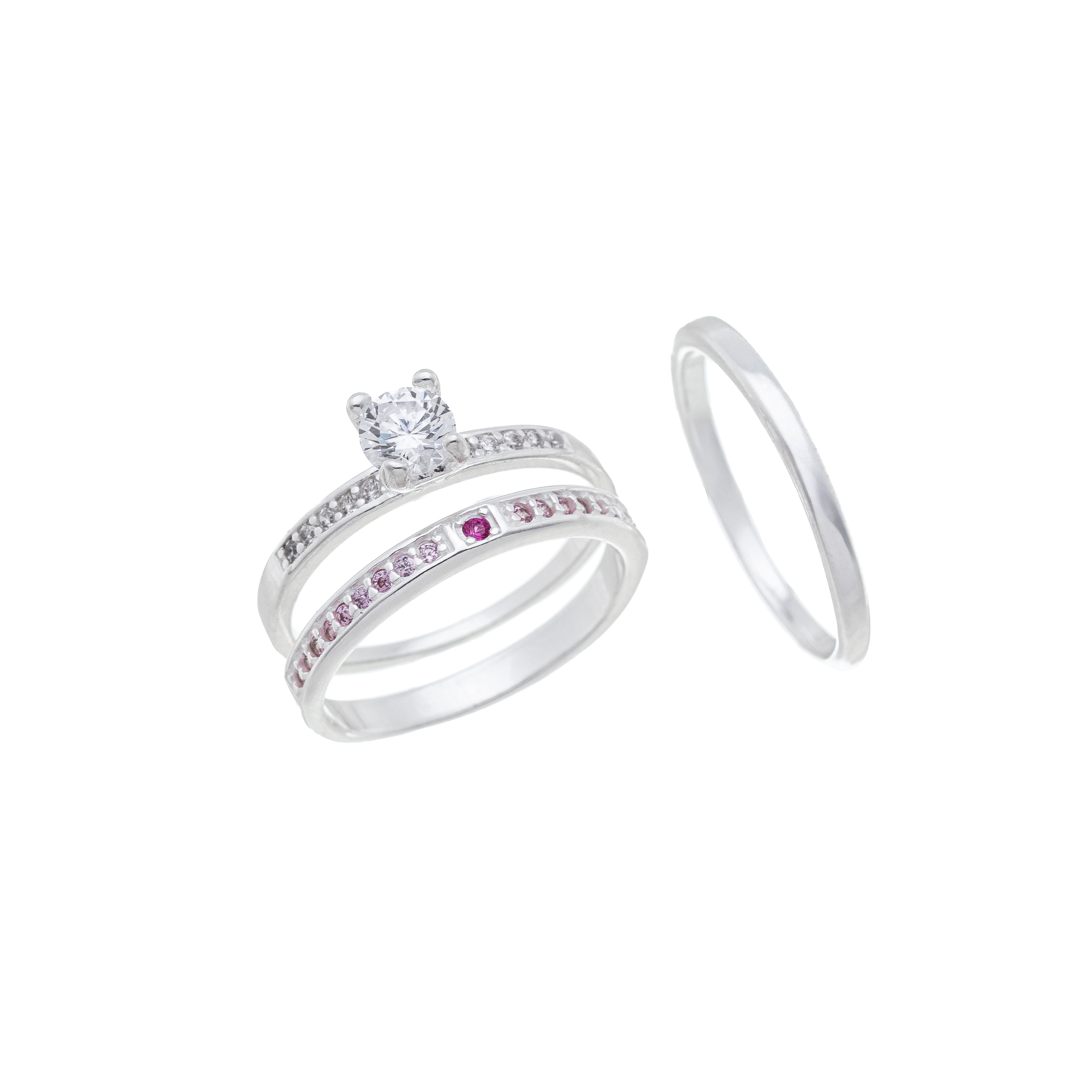 Conjunto de Alianças Pink Bloom - Prata 950