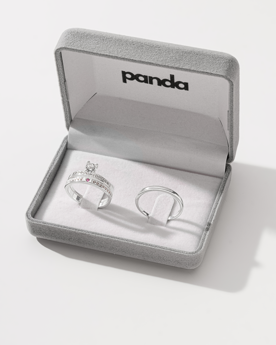 Conjunto de Alianças Pink Bloom - Prata 950