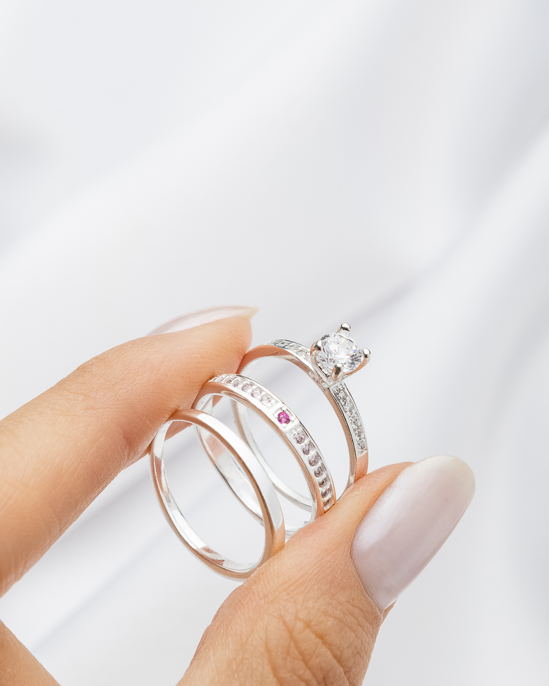 Conjunto de Alianças Pink Bloom - Prata 950