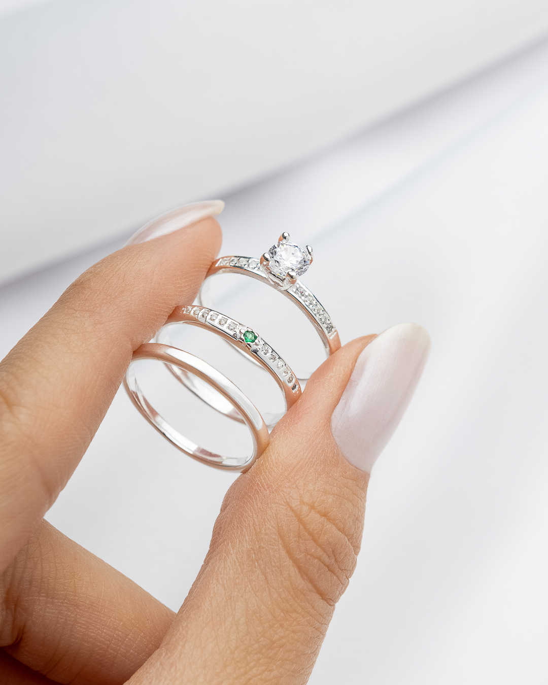 Conjunto de Alianças Green Bloom - Prata 950