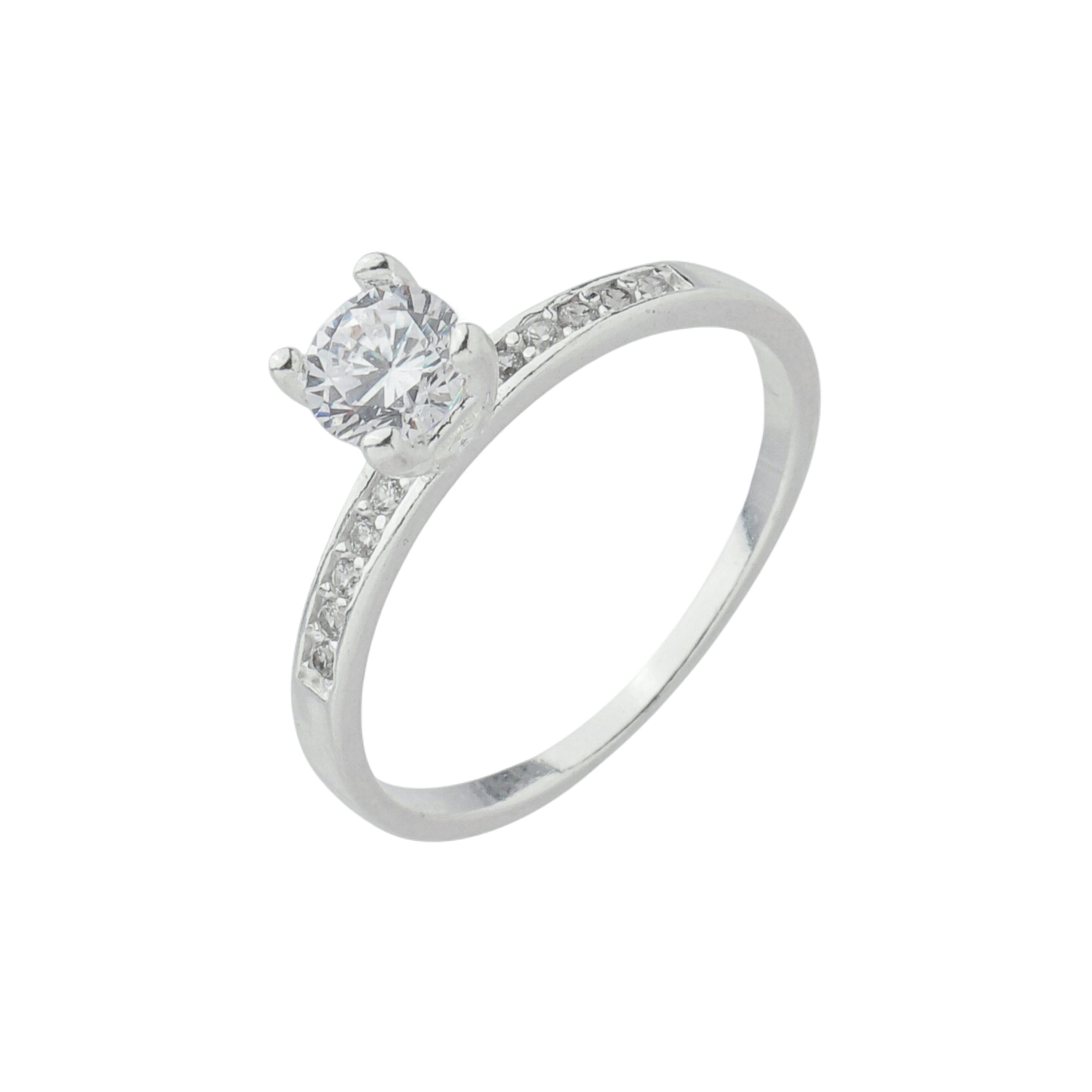 Anel Solitário Cravejado Branco