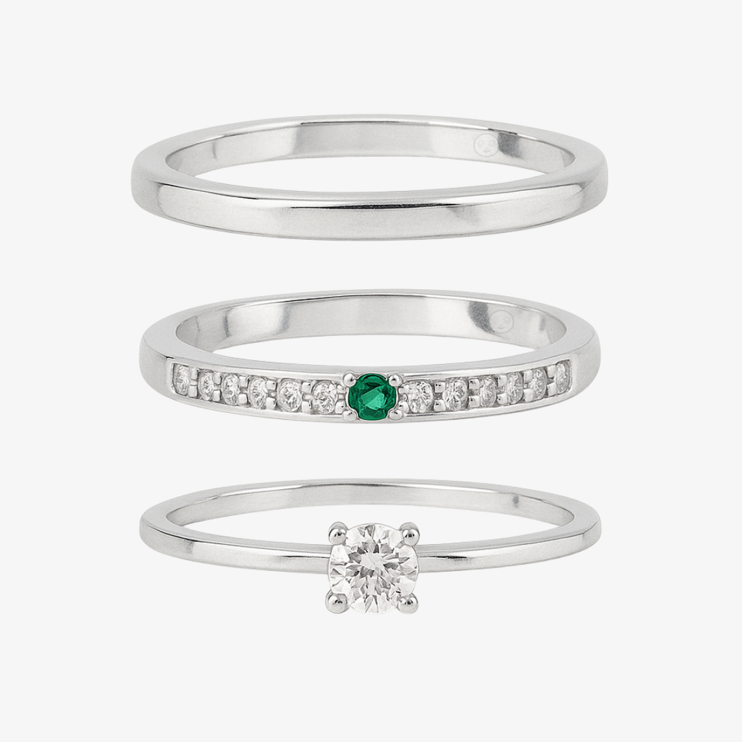 Conjunto de Alianças Green Bloom - Prata 950