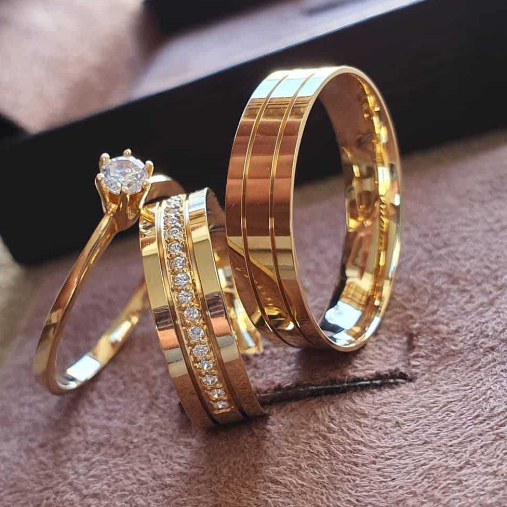 Conjunto Alianças Banhada Ouro 18K 5mm
