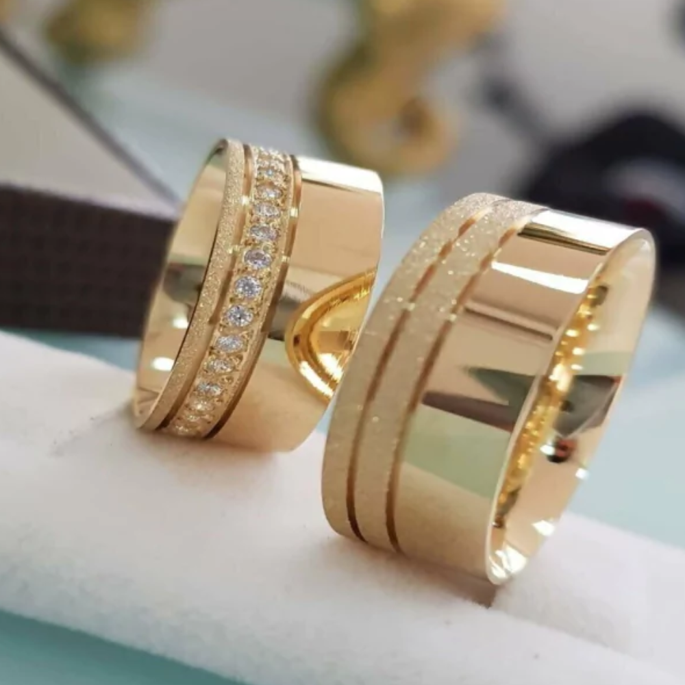Conjunto Alianças Banhada Ouro 18K 6mm