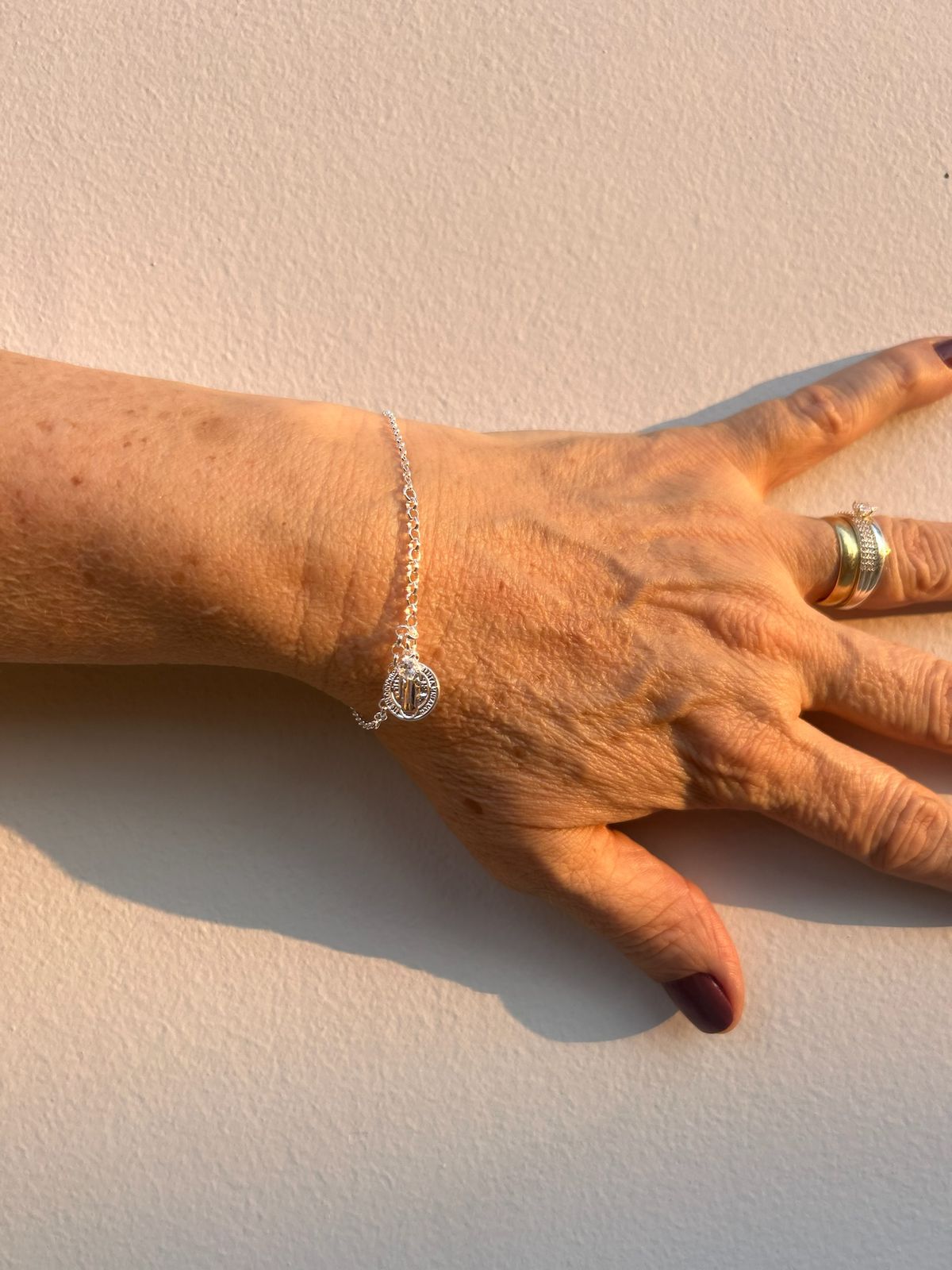 Pulseira Prata Italiana 950 - Pingente Medalha Panda