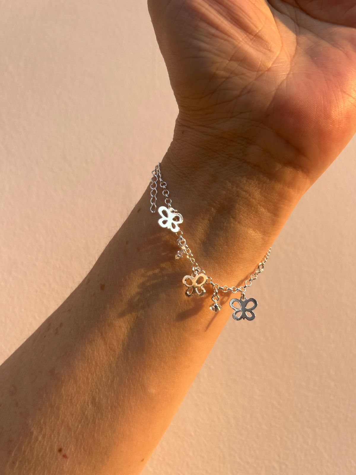 [off] Pulseira Prata Italiana 950 - Pingente Borboleta