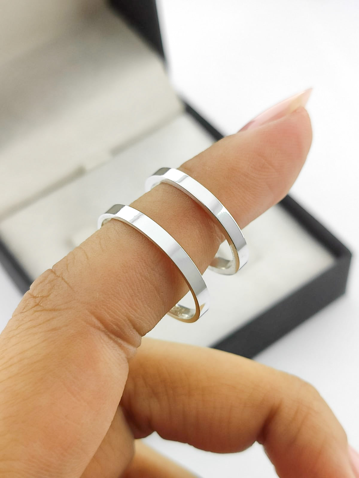 Par de Alianças em Prata 950 2mm anatômica - Porto Sem Anel Solitário