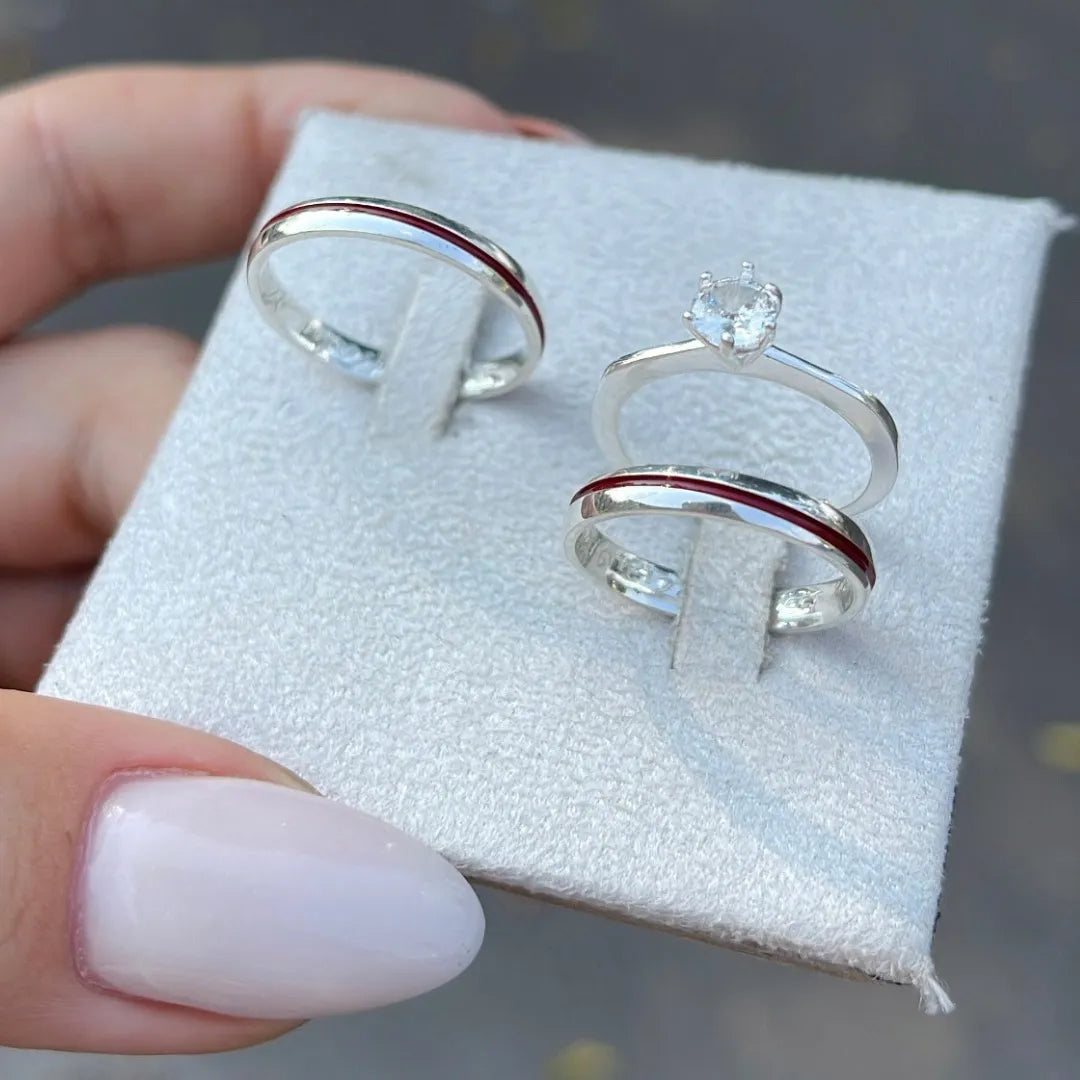 Par de Alianças Em Prata 950 4mm Vermelha - Kaito