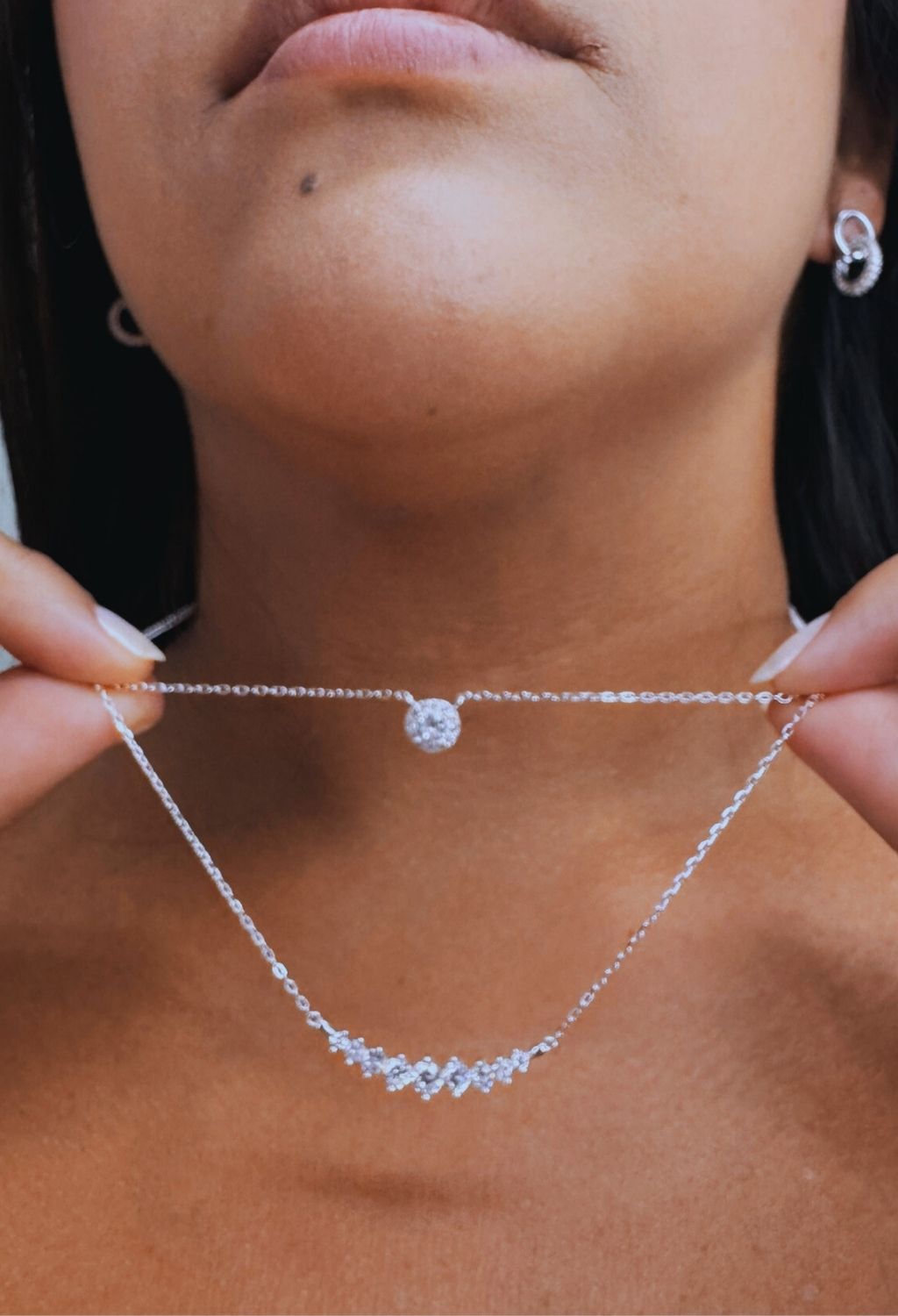 Colar Chocker Duplo Ponto de Luz cravejado-Prata 925