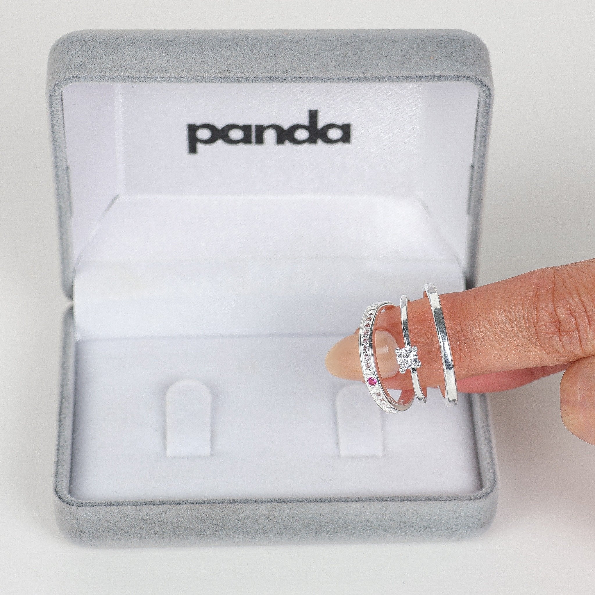 Conjunto de Alianças Pink Bloom - Prata 950