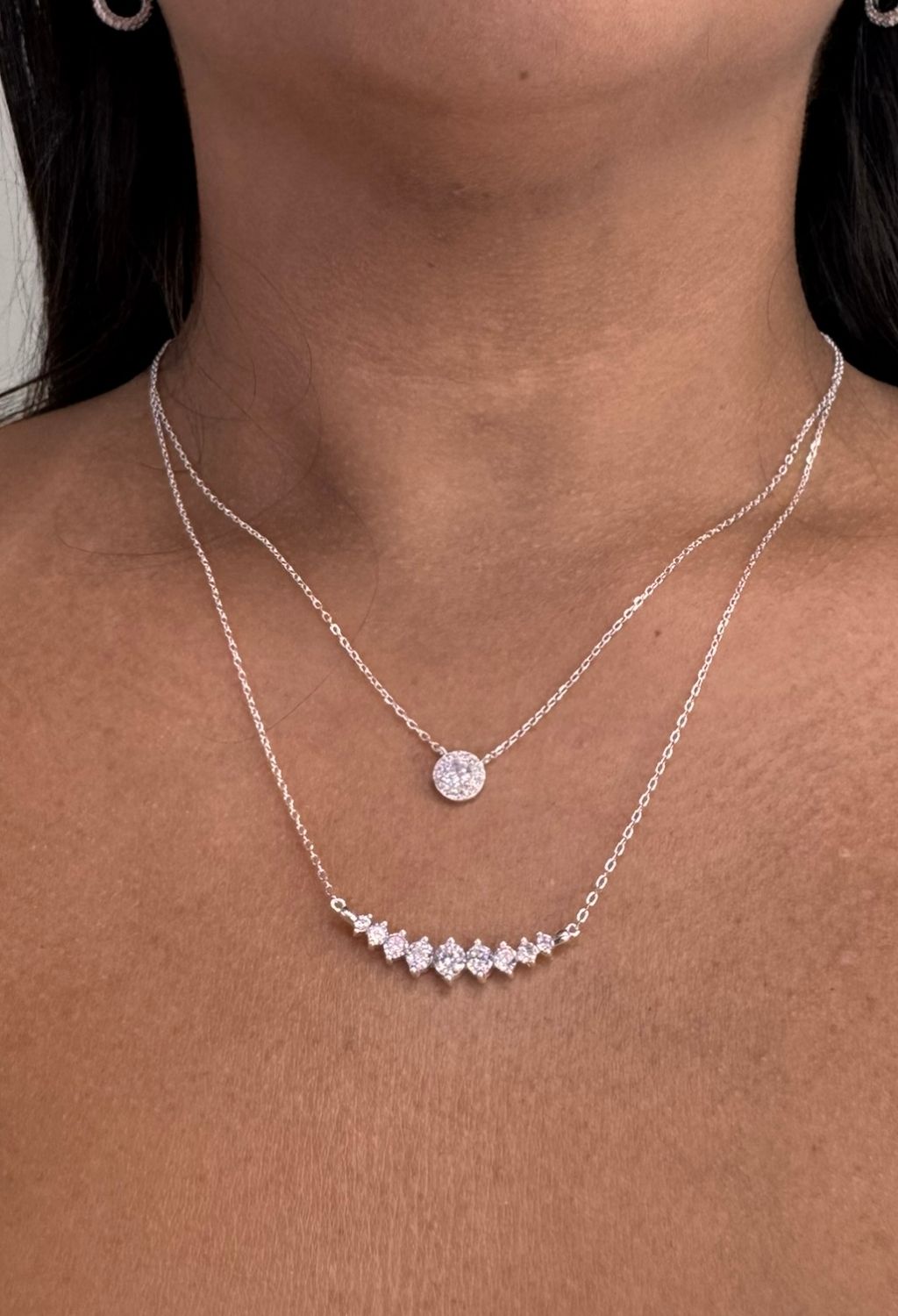 Colar Chocker Duplo Ponto de Luz cravejado-Prata 925