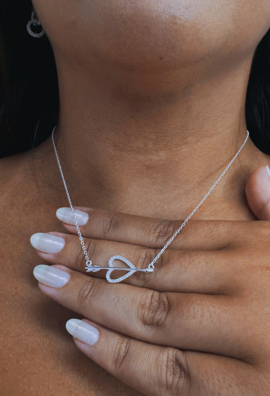 Colar Cupido coração Flecha com Zircônia Cristal-Prata 925