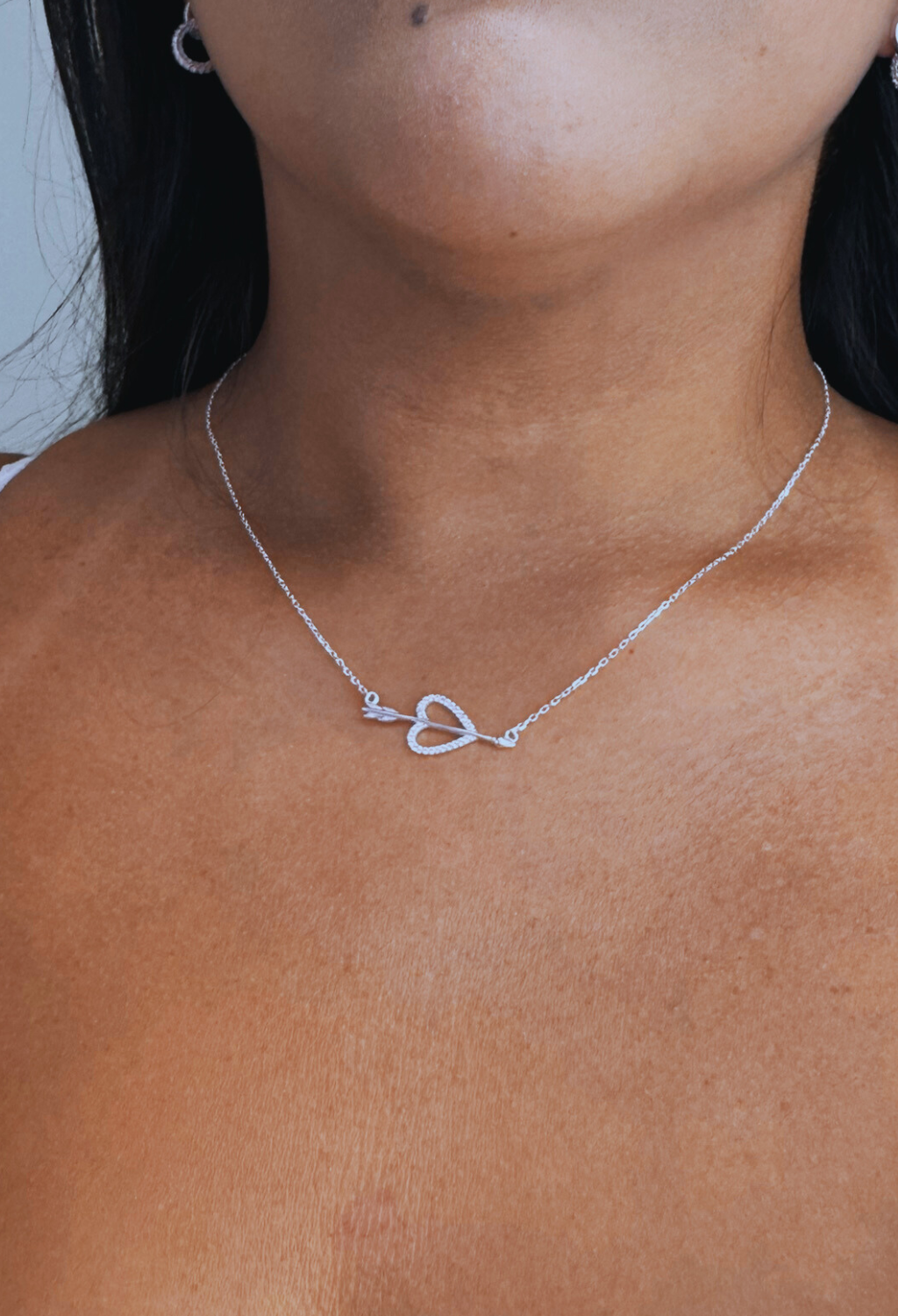 Colar Cupido coração Flecha com Zircônia Cristal-Prata 925