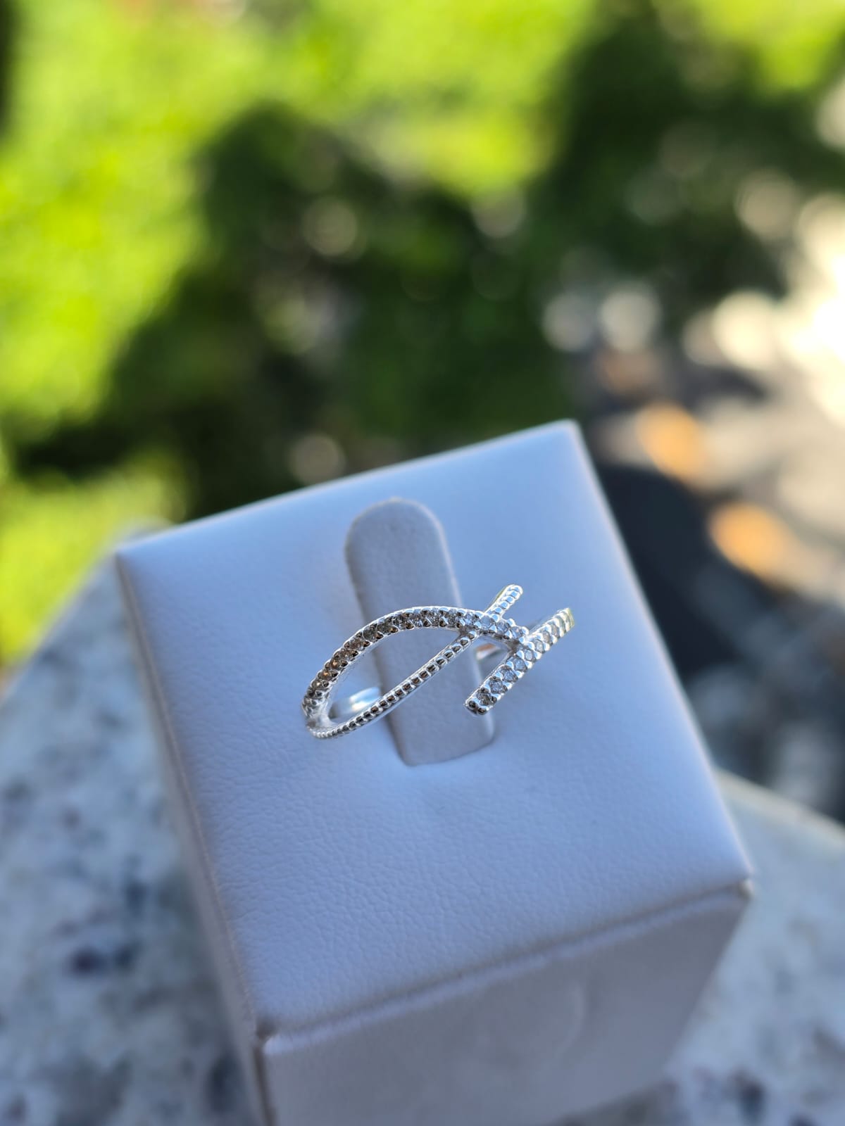 Anel Feminino 2 Camadas Prata com Zircônia 23cm