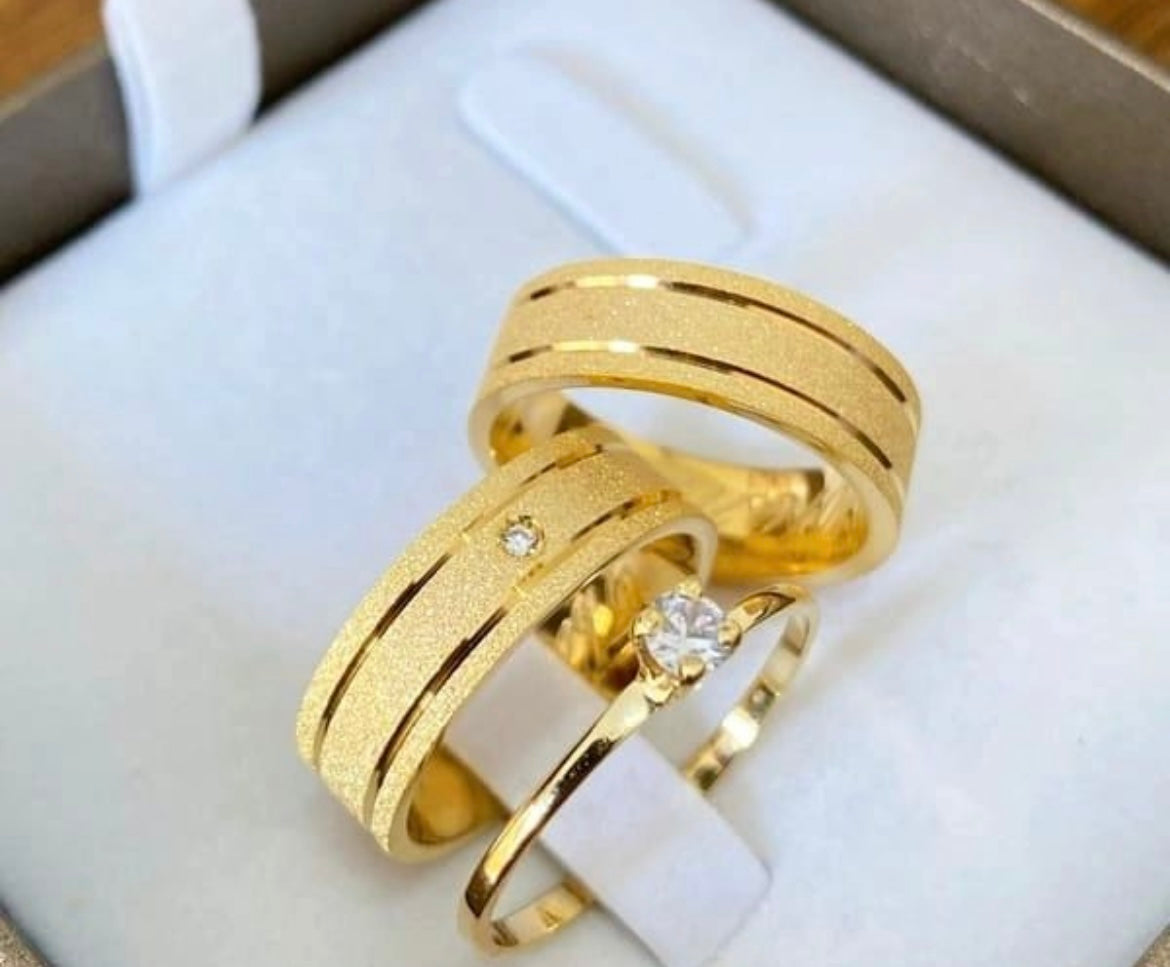 Conjunto Alianças Banhada Ouro 18K 6mm