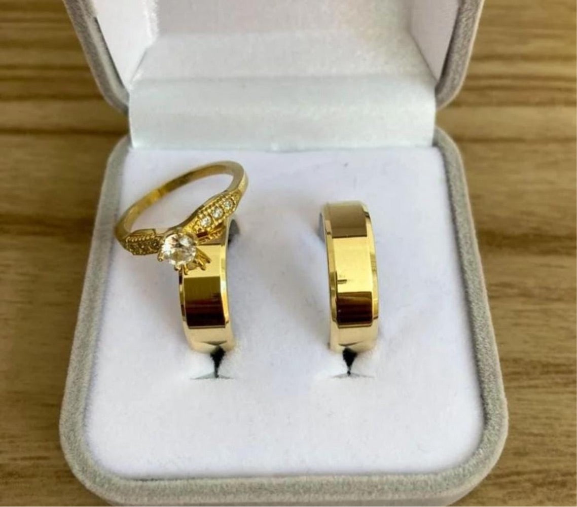 Conjunto Alianças Banhada Ouro 18K 6mm