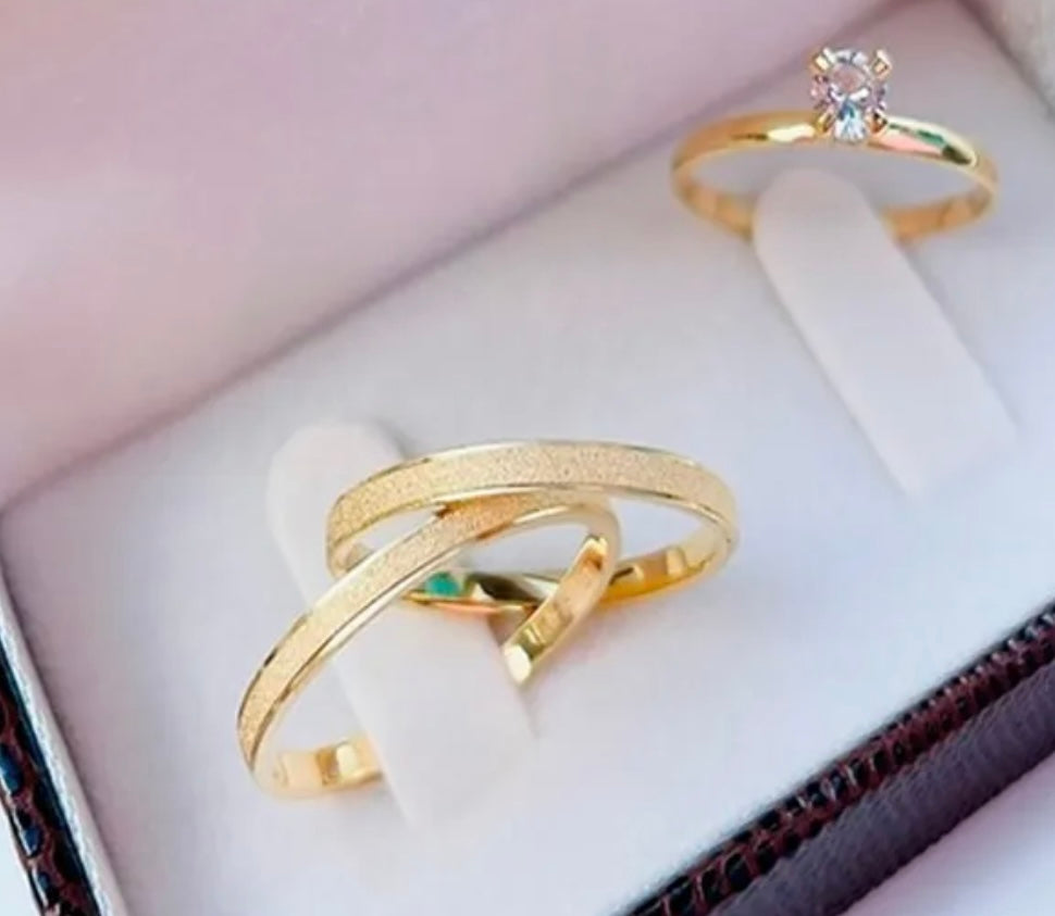 Conjunto Alianças Banhada Ouro 18K 3mm