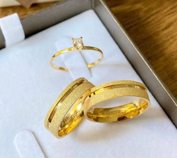 Conjunto Alianças Banhada Ouro 18K 6mm - Bruxelas