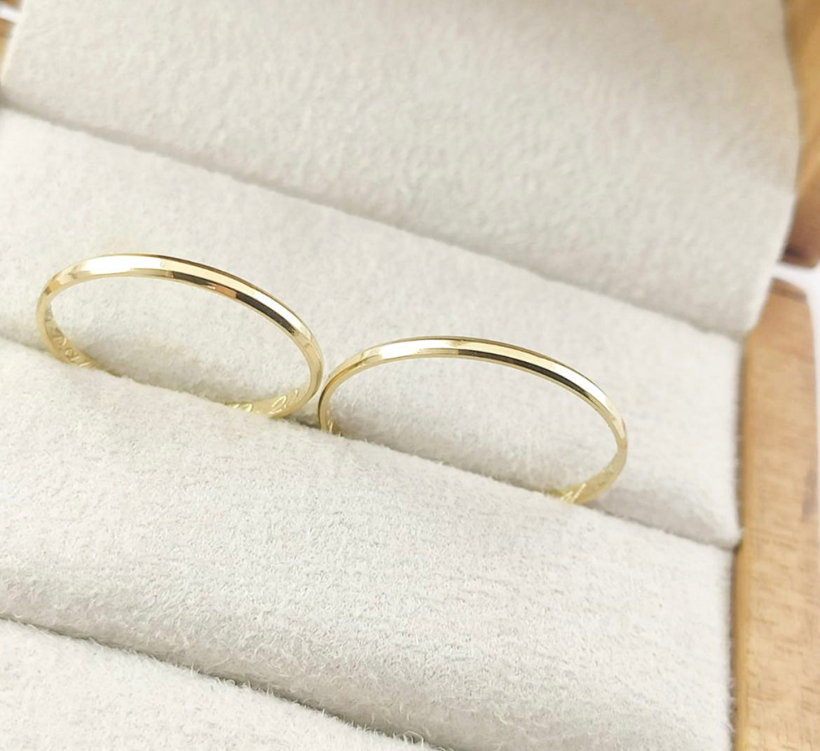 Conjunto Alianças Banhada Ouro 18K 2mm