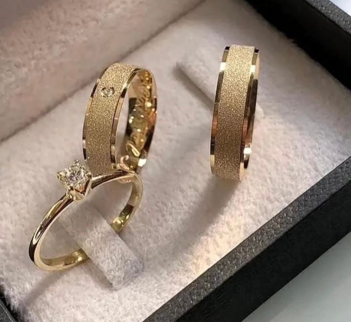 Conjunto Alianças Banhada Ouro 18K 6mm