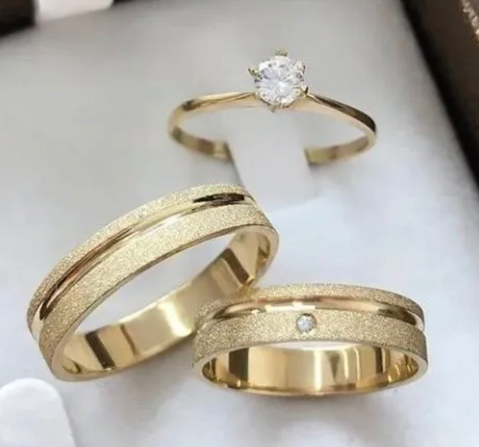Conjunto Alianças Banhada Ouro 18K 7mm
