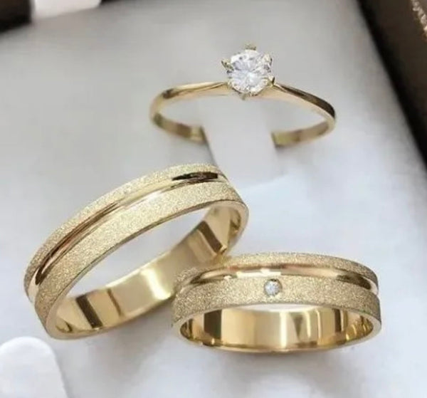 Conjunto Alianças Banhada Ouro 18K 7mm