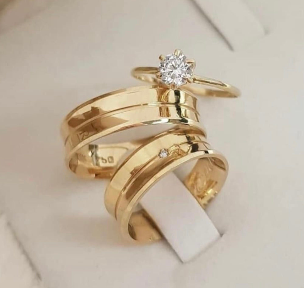 Conjunto Alianças Banhada Ouro 18K 6mm