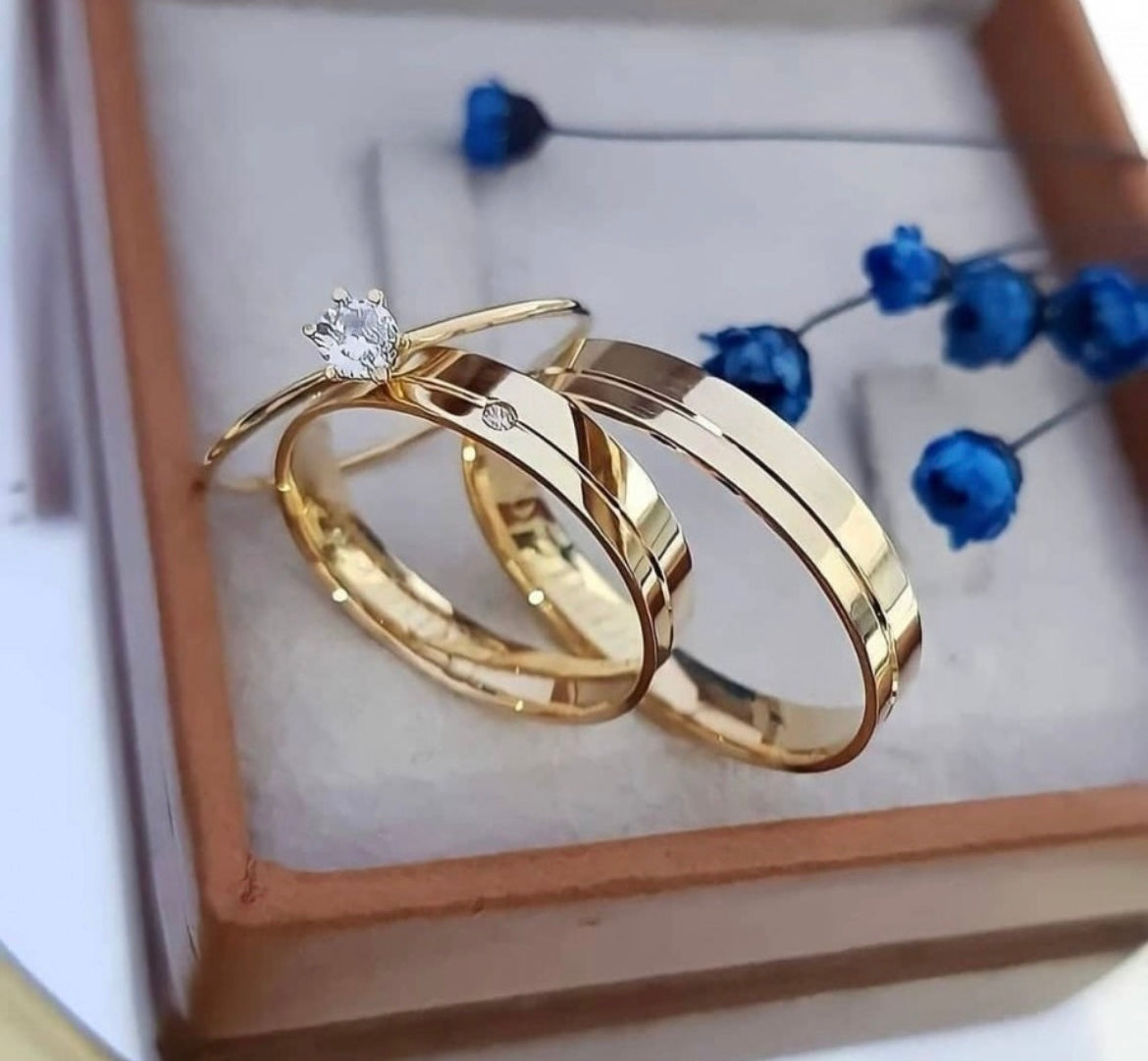 Conjunto Alianças Banhada Ouro 18K 4mm