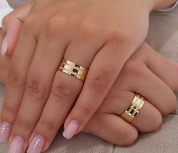 Conjunto Alianças Banhada Ouro 18K 8mm - Phuket